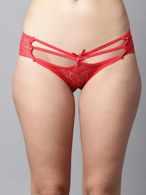 PrettyCat Women Red Low Waist Sexy Bikini Panty with Cage Detailing - Lace