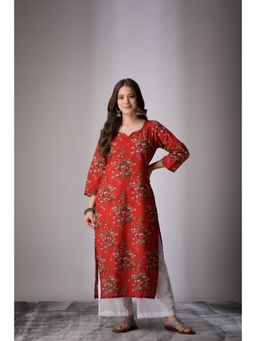 DIMPLE DESIGN STUDIO - Dark Red Floral Kurta