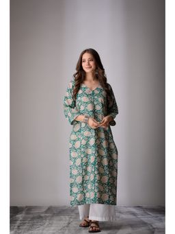 DIMPLE DESIGN STUDIO - Sea Green Floral Kurta