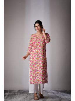 DIMPLE DESIGN STUDIO - Floral Pink Straight Kurta