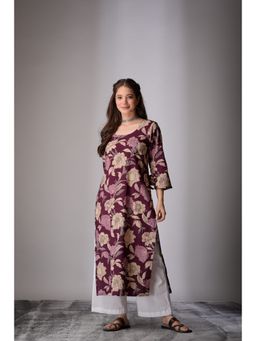 DIMPLE DESIGN STUDIO - Wine Floral Kurta