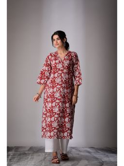 DIMPLE DESIGN STUDIO - Red Floral Kurta