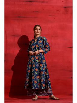 DIMPLE DESIGN STUDIO - Blue Red A-Line Kurta With Palazzo (Set of 2)