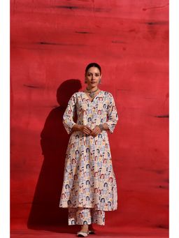 DIMPLE DESIGN STUDIO - White A-Line Kurta With Palazzo (Set of 2)