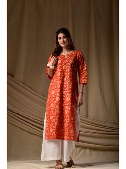 DIMPLE DESIGN STUDIO - Red Foil Straight Kurta