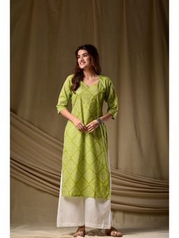 DIMPLE DESIGN STUDIO - Lime Bandhani Straight Kurta