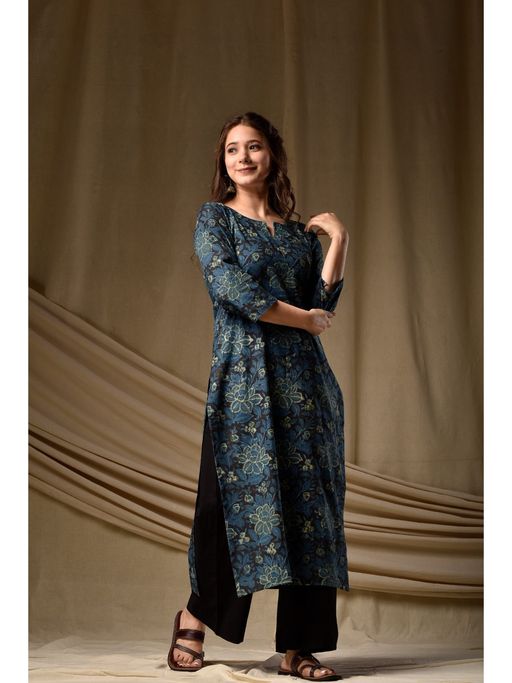 blair and serena blue and orange dresses Buy Blue Ajrak Printed Satin Straight Kurta with Sequin Work Online for  Woman main image 0