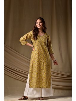 DIMPLE DESIGN STUDIO - Yellow Ajrak Straight Kurta
