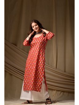 DIMPLE DESIGN STUDIO - Red Floral Straight Kurta