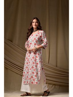 DIMPLE DESIGN STUDIO - White Red Straight Kurta