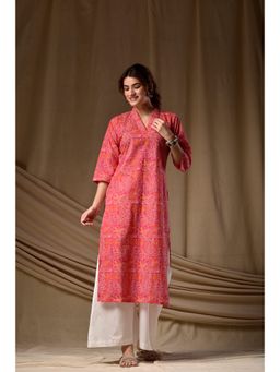 DIMPLE DESIGN STUDIO - Pink Orange Straight Kurta