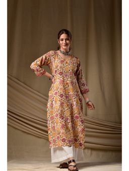 DIMPLE DESIGN STUDIO - Yellow Kantha Straight Kurta