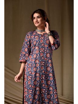 DIMPLE DESIGN STUDIO - Navy Red Straight Kurta