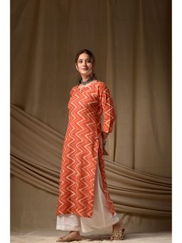 DIMPLE DESIGN STUDIO - Orange Dabu Straight Kurta