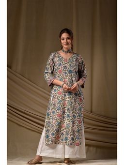 DIMPLE DESIGN STUDIO - Blue Kantha Straight Kurta