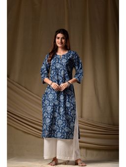 DIMPLE DESIGN STUDIO - Indigo Floral Straight Kurta