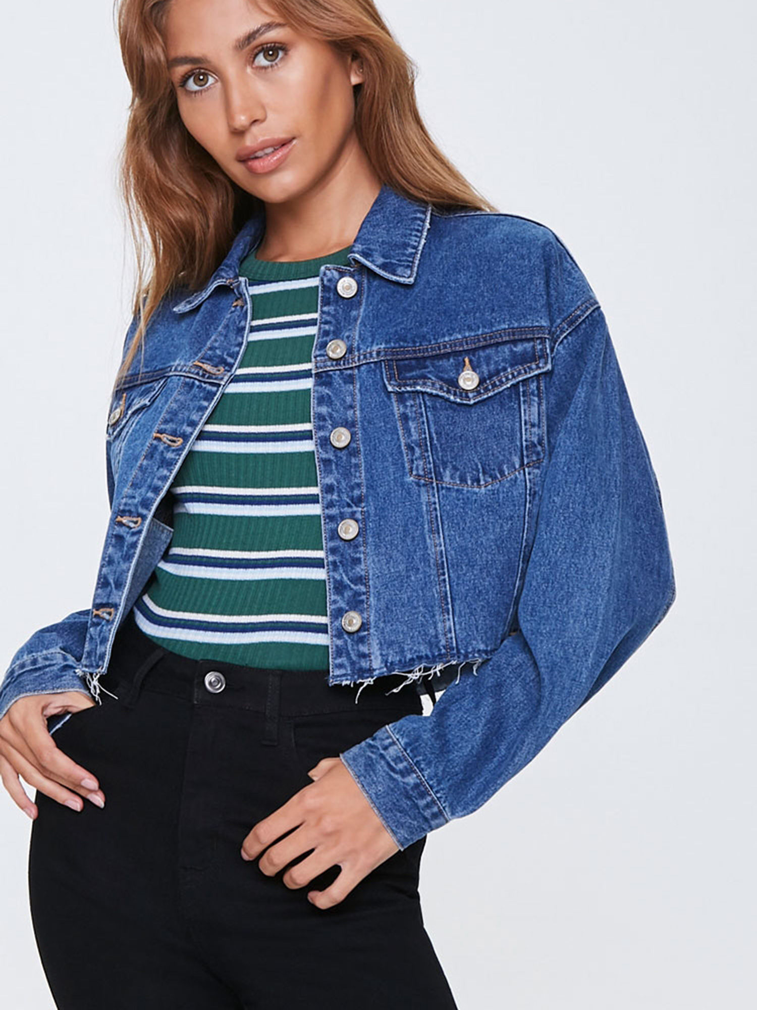 Forever 21 Blue Cropped Denim Jacket 