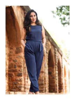 Uptownie - Navy Blue Crepe Keyhole Jumpsuit (Set of 2)