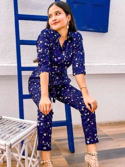 Uptownie - Navy Blue Crepe Roll Up Jumpsuit