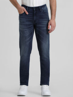 Jack & Jones - Navy Blue Clark Regular Fit Mid Rise Stretch Jeans