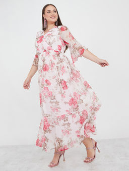 Styli - Plus Floral Pleated A-Line Maxi Dress