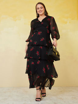 Styli - Plus Printed Dobby Layered Maxi Dress