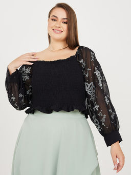 Styli - Plus Shirred Embroidered Top