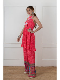 NEHA SHARMA LABEL - Pink Bandhani Mirror Work Kurta (Set of 2)