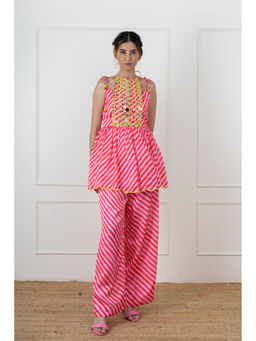 NEHA SHARMA LABEL - Pink Lehariya Kurta (Set of 2)