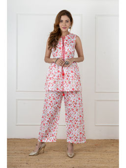 NEHA SHARMA LABEL - White Orange Floral Printed Kurta (Set of 2)