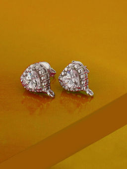 Carlton London - Rhodium Plated CZ Studded Heart Shaped Stud Earring