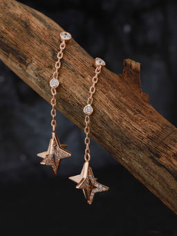 Carlton London - Rose Gold Toned CZ Studded Star Shaped Drop Earring