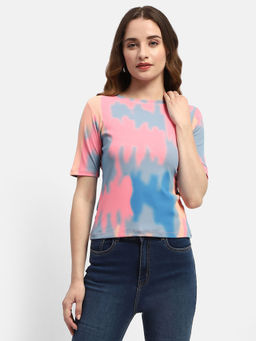 Madame - Pink Tie and Dye Regular Round Neck T-Shirt