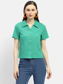 Madame - Green Textured Half Sleeves Shirt