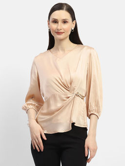 Madame - Beige Solid Golden Chain Adorned Top