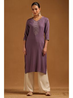 Soch - Womens Purple Rayon Embroidered Kurta
