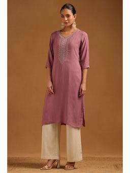 Soch - Womens Purple Muslin Embroidered Kurta