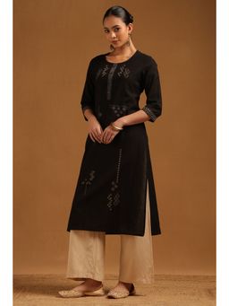 Soch - Womens Black Cotton Flex Embroidered Kurta