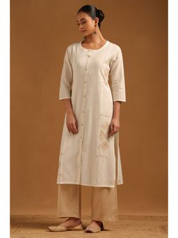 Soch - Womens Off White Pure Cotton Embroidered Kurta