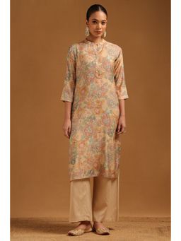 Soch - Womens Beige Muslin FLoral Kurta