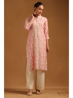 Soch - Womens Pink Muslin FLoral Kurta