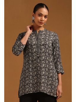 Soch - Womens Black Rayon Paisley Printed Tunic With Faux Mirror