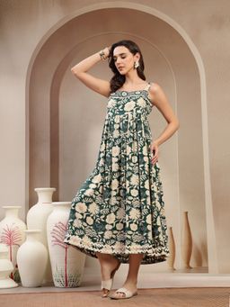 Stylum - Women's Green Floral Printed Rayon Empire Dress