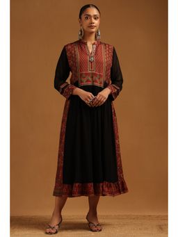 Soch - Womens Black Muslin Ethnic Motifs Dress With Sequins