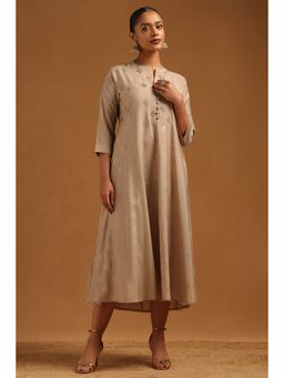 Soch - Womens Beige Muslin Foil Printed Dress With Sequins