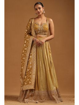 Soch - Mustard Tissue Embellished Lehenga Choli with Dupatta and Unstitched Sleeves