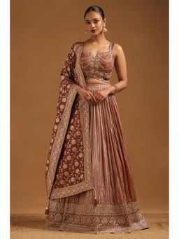 Soch - Onion Pink Tissue Embellished Lehenga Choli with Dupatta and Unstitched Sleeves