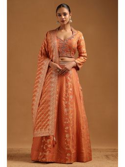 Soch - Orange Brocade Floral Lehenga & Choli with Dupatta