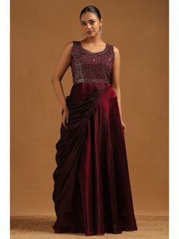 Soch - Womens Wine Tissue Embellished Gown With unstitched sleeves