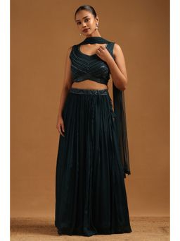 Soch - Teal Chinon Embellished Lehenga Choli with Dupatta and Unstitched Sleeves